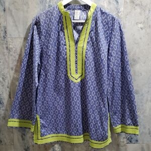 Blue Lime Green Tunic Size Large
